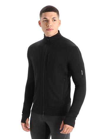 Men's Icebreaker Merino Quantum III Long Sleeve Zip Hoodie Black | CA 1684CTVE